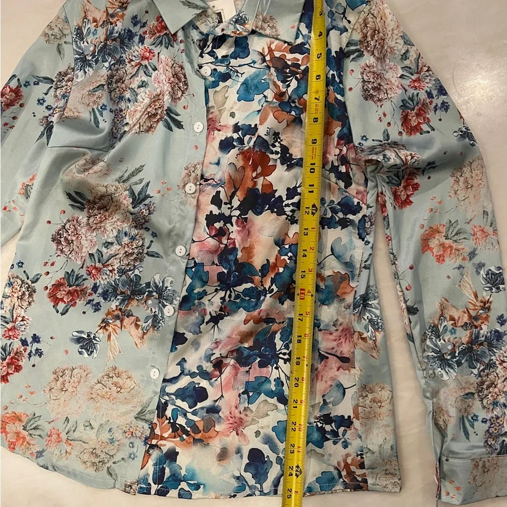 Floral Print Long Sleeve Button up Women's Casual Blouse Top Large NWT - Picture 11 of 12